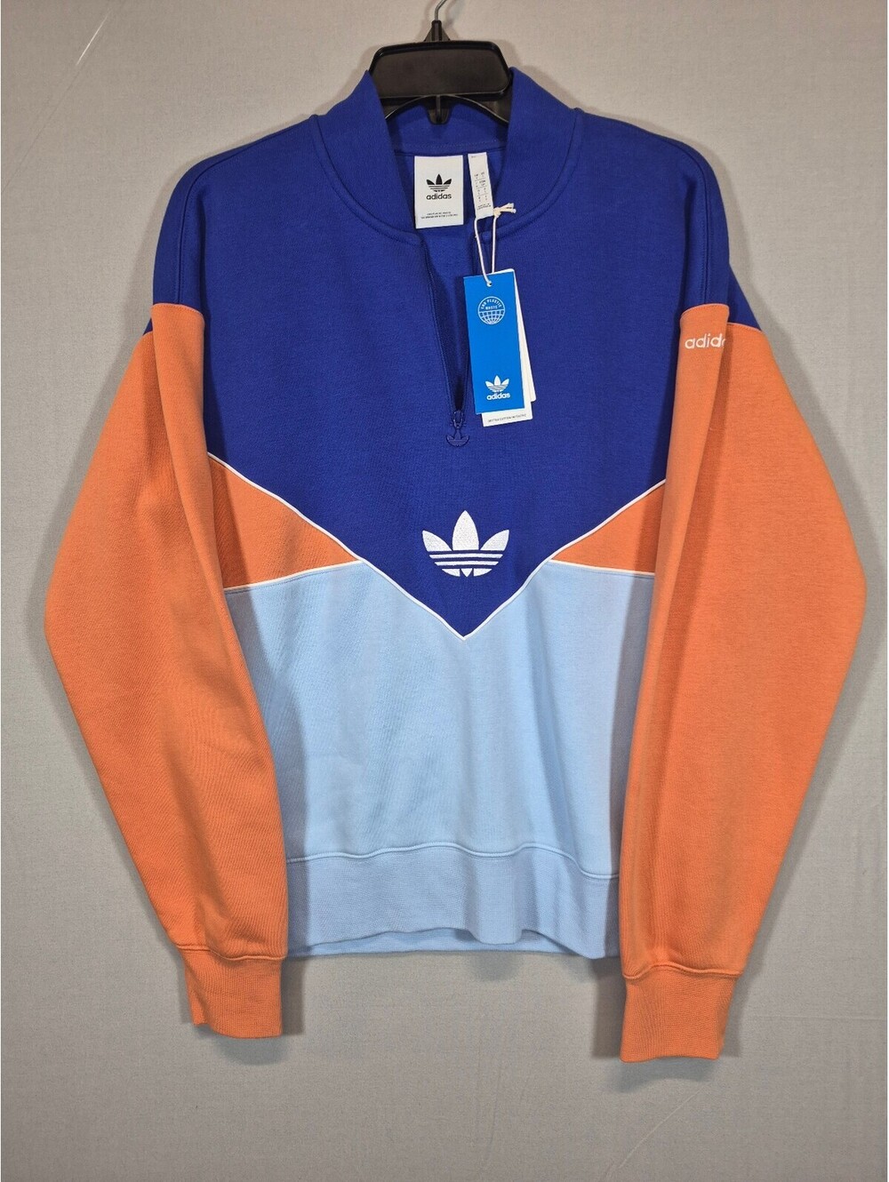 Adidas Originals Men’s Small Colorblock Quarter Zip Sweatshirt Blue Orange NWT